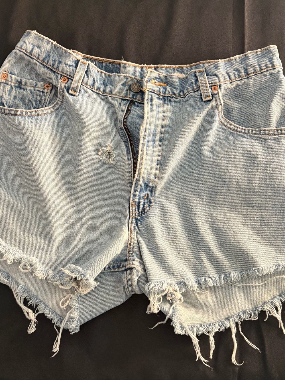 Levi's 560 Vintage Loose Fit Light Blue Distressed Denim Cutoff Shorts 36
